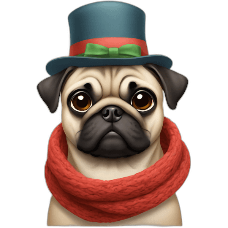 pug wearing a little hat and scarf emoji