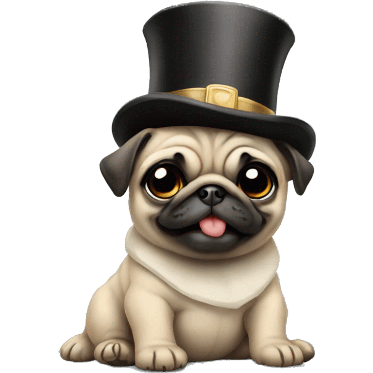 baby pug wearing tophat emoji