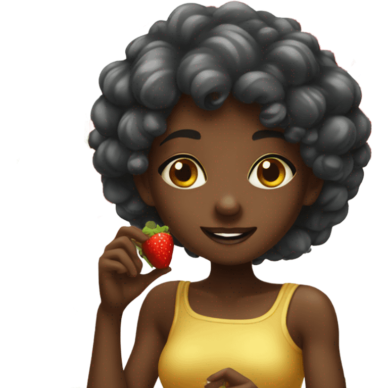 Black skin girl eating strawberry fruit jelly emoji