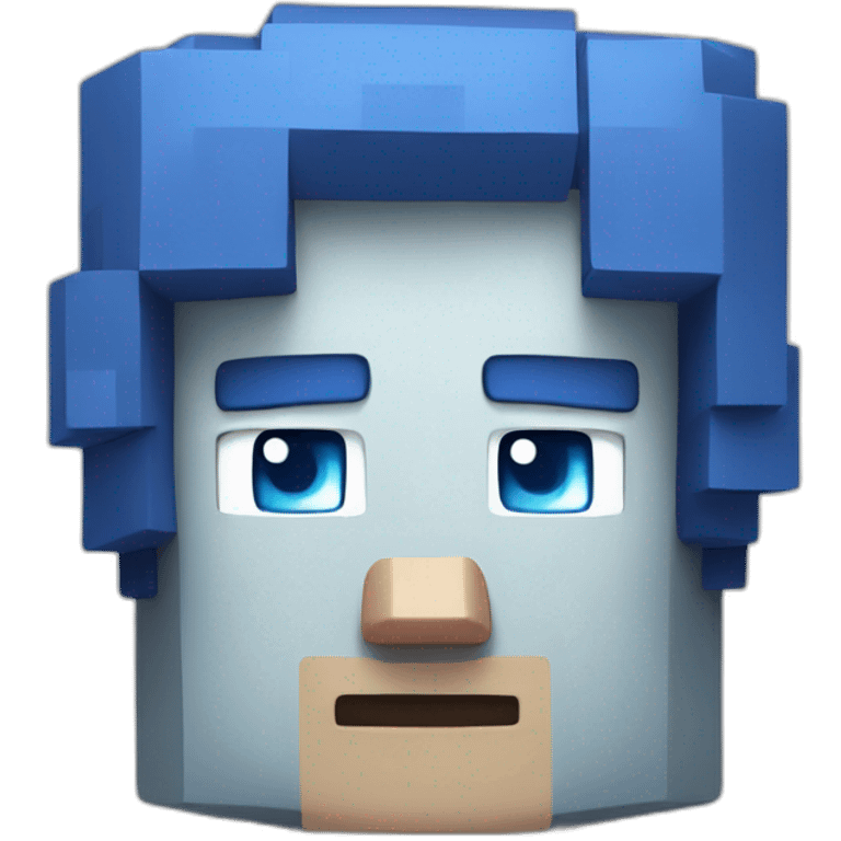 Minecraft Head with dark blue Hairs, light Blue and white eyes and grey haut emoji