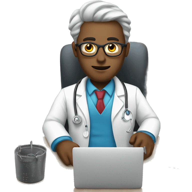 doctor sitting at the computer emoji