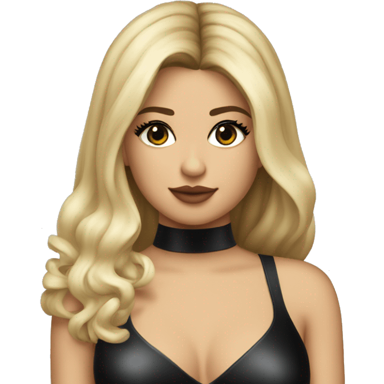 Selena Gomez blonde haired black latex dress emoji