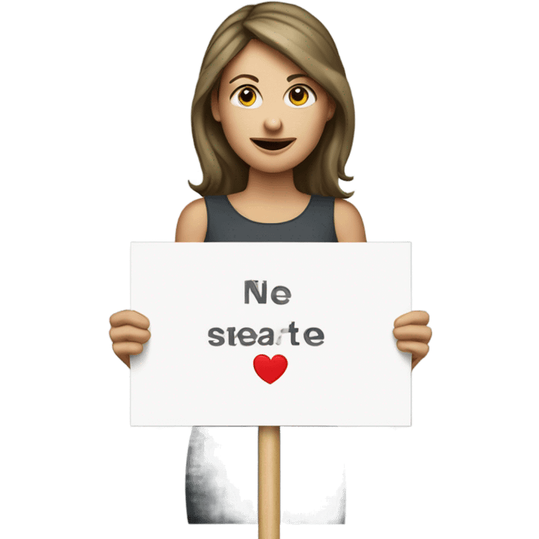 white woman holding placard on stick emoji