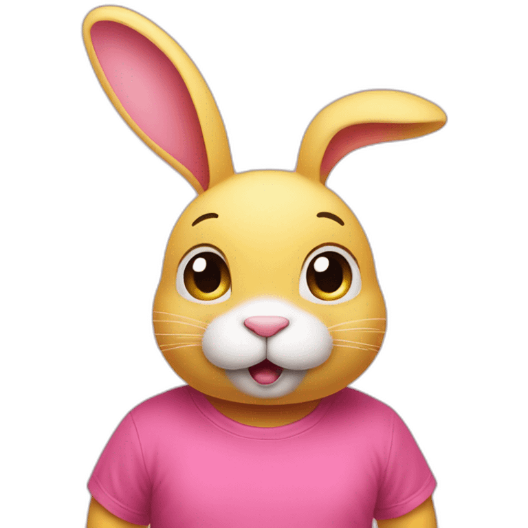 pink rabbit in yellow teeshirt shrugging shoulders emoji