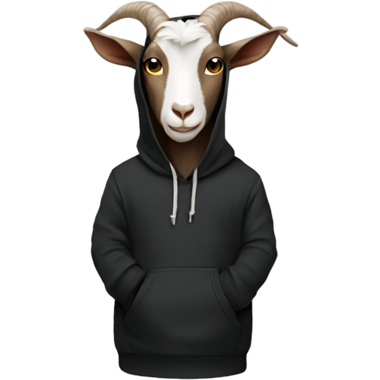 Goat wearing a black hoodie with horns emoji