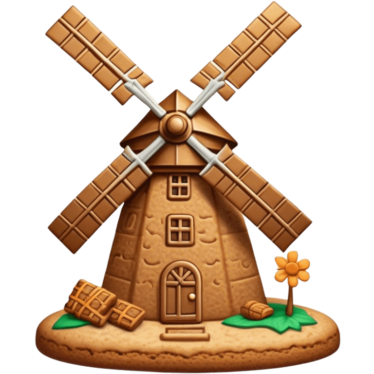 Speculaas Cinematic Realistic Speculaas Biscuit Emoji, depicted as a spiced speculaas cookie crafted in a charming windmill shape, rendered with intricate textures and warm, inviting lighting. emoji