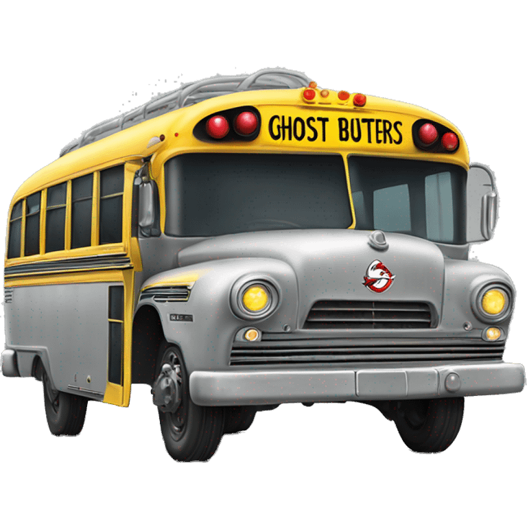 Side view Graphite colored 1956 ghost busters school bus emoji