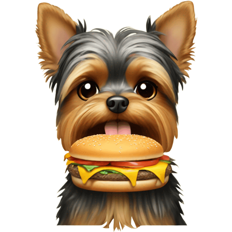 Yorkie eating burger emoji