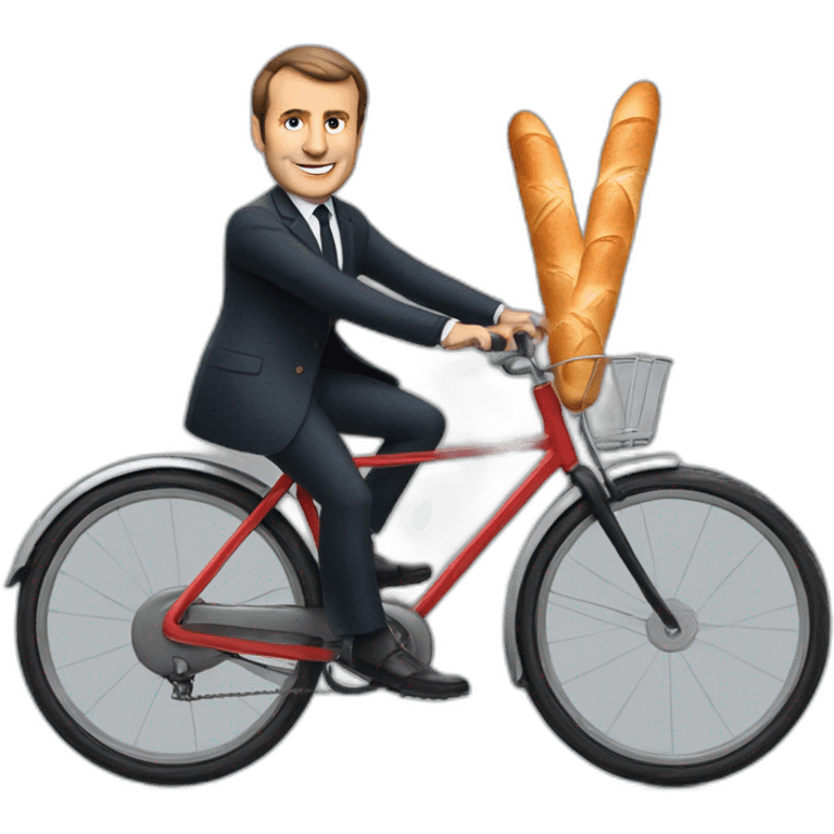 Macron sur un vélo avec une baguette  emoji