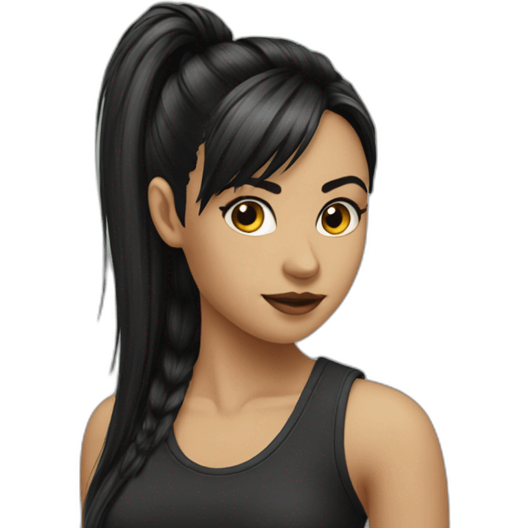 Punk female  ponytail black with bangs hair emoji