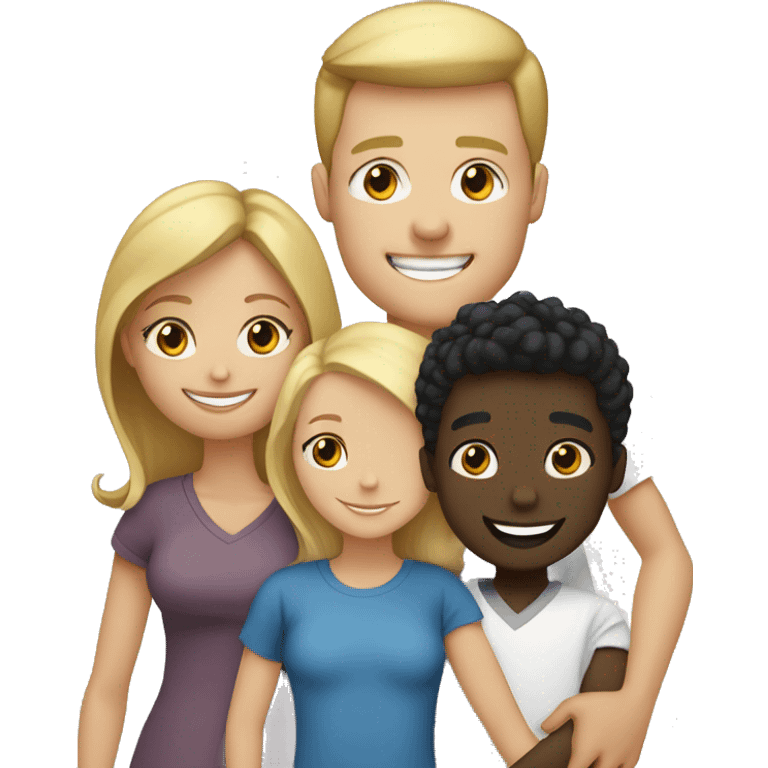 happy family, 1 blonde woman, 1 white man, 1 black man, 1 black girl, 1 black child emoji