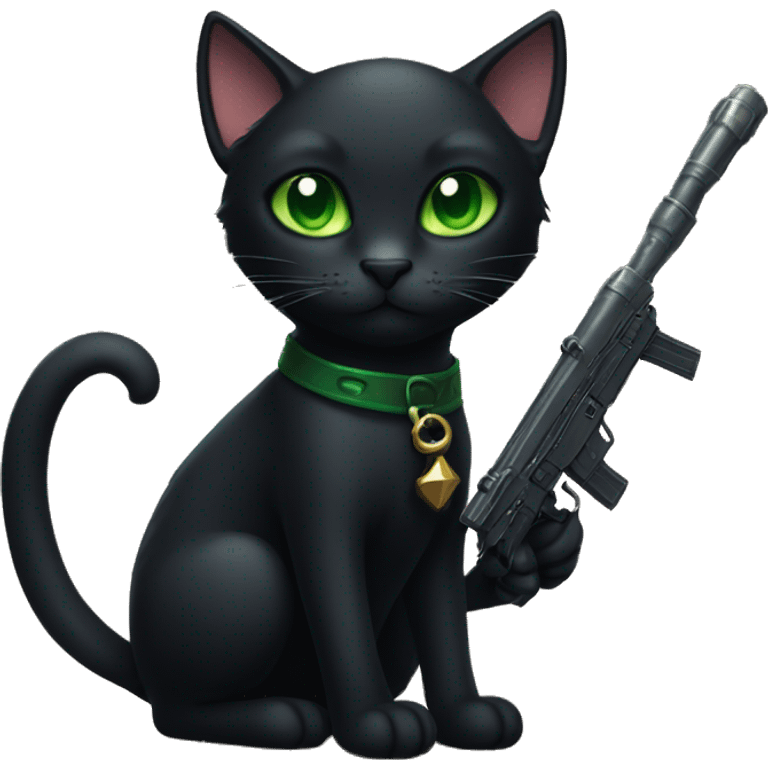 black cat with green eyes with a rpg emoji