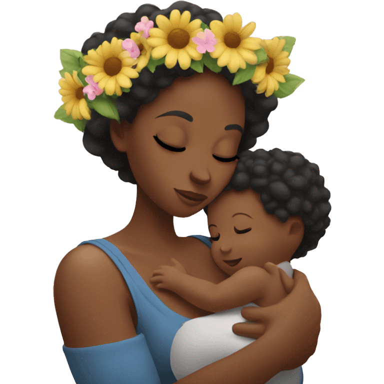 Black mother breastfeeding baby with a flower crown on mothers headää emoji