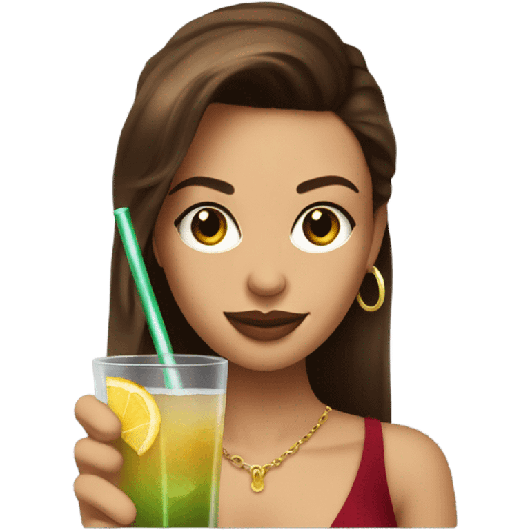 Hot woman with brown silky hair drinking a cocktail  emoji