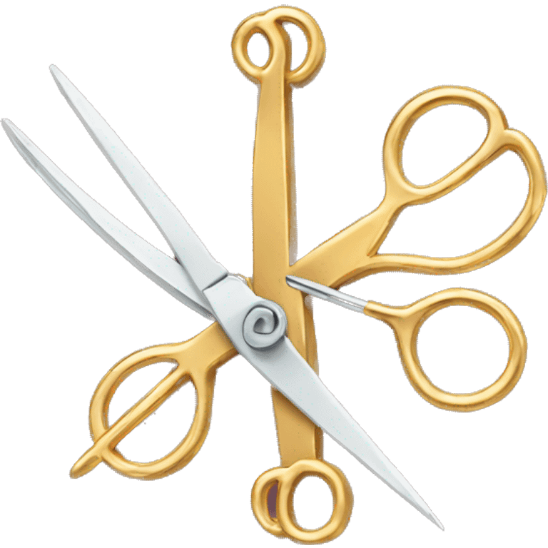 Needle, thread and gold scissors  emoji