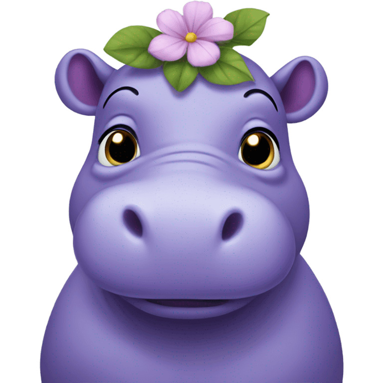 purple hippo with a flower on her head and in a dress emoji