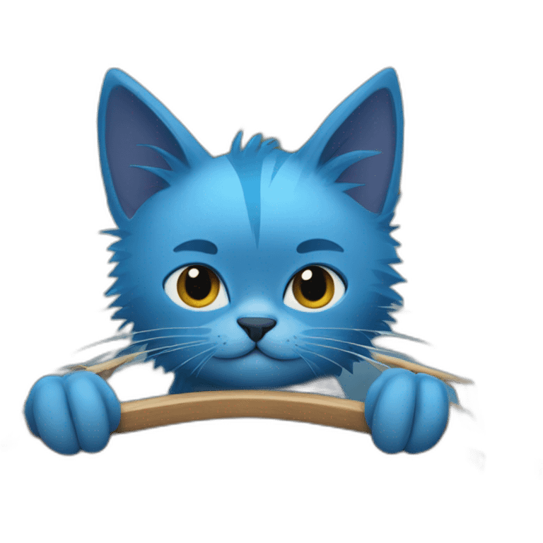 Blue cat with mohawk on a boat emoji