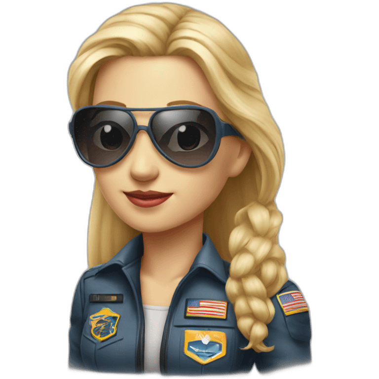 young long blonde hair female airplane Commander with sun glasses and emoji