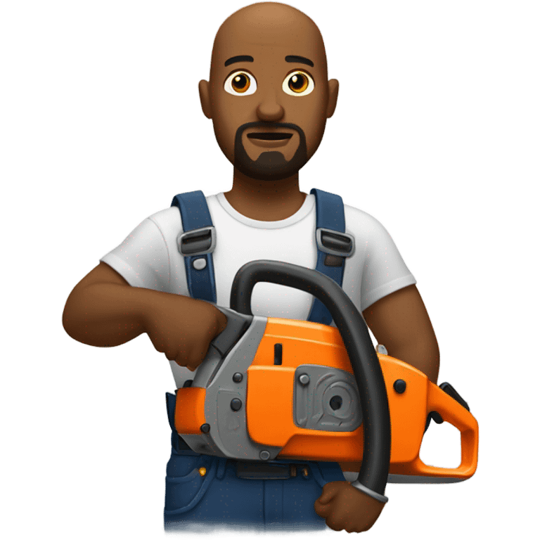 Bald black man with goatee using a chainsaw  emoji