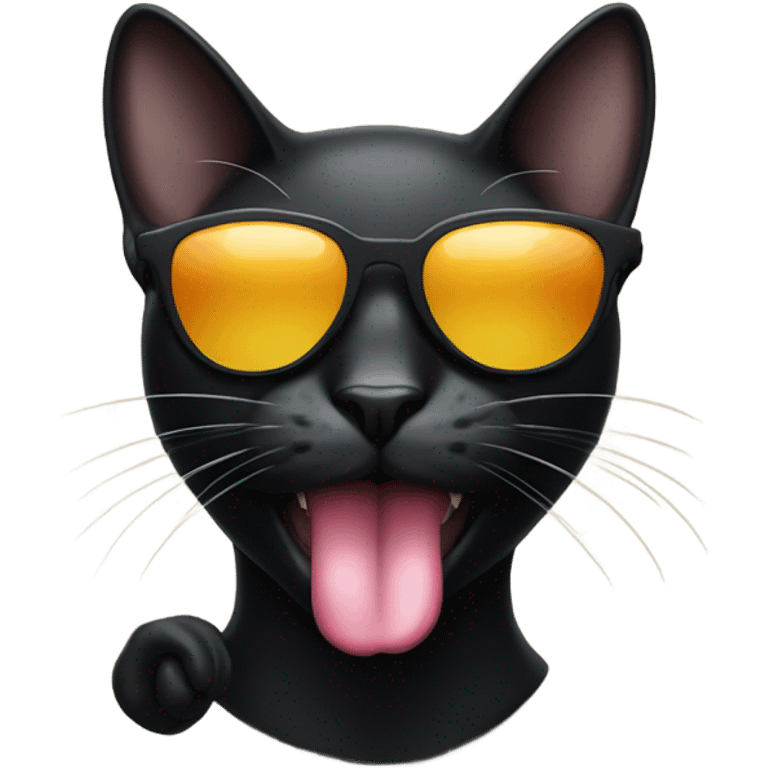 Black cat wearing sunglasses with tongue sticking out  emoji