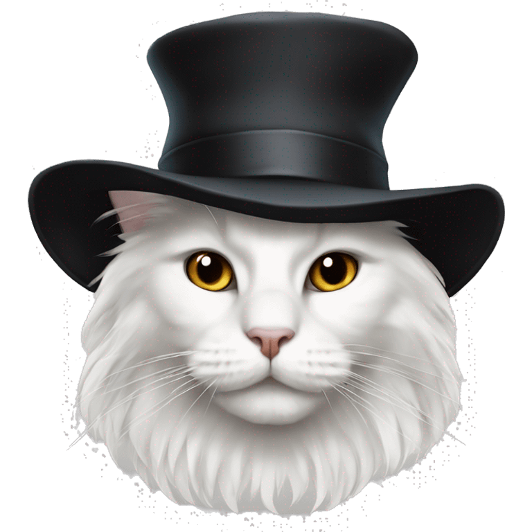 White Maine Coon in black hat emoji