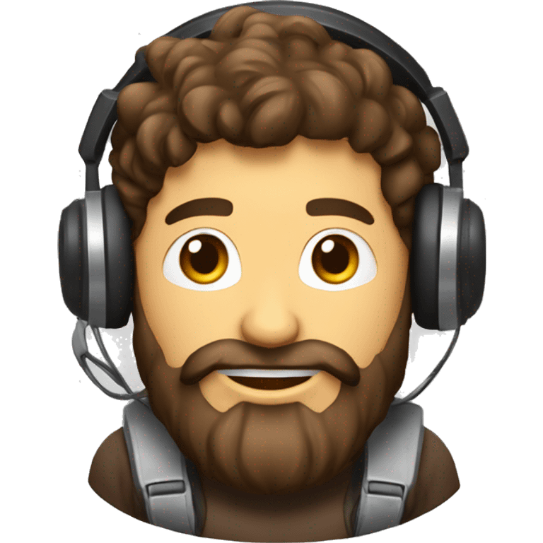 Homme brun avec une barbe avec un casque de jeux vidéo emoji