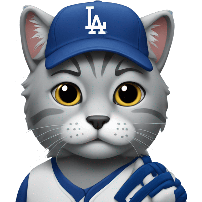 Sad Grey Cat wearing a dodgers uniform emoji