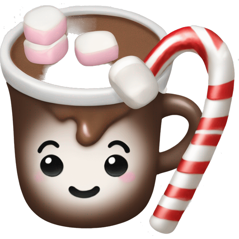  Mug of hot chocolate with marshmallows and a candy cane  emoji