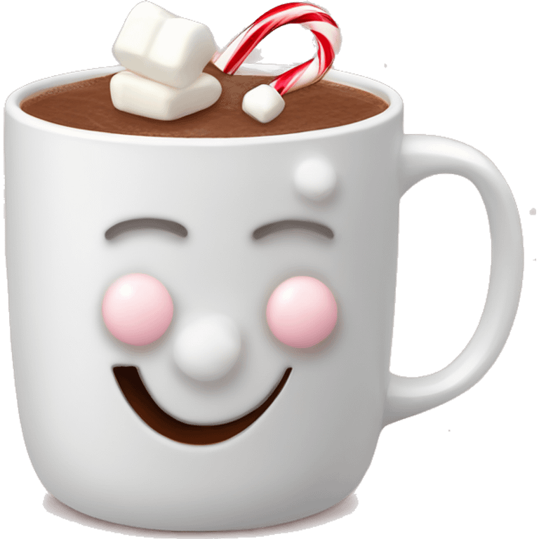 Hot chocolate drink with marshmallows and candy canes in a white Christmas mug emoji