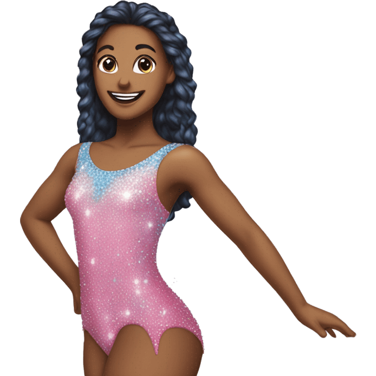 A pink and blue sparkly leotard covered in rhinestones emoji