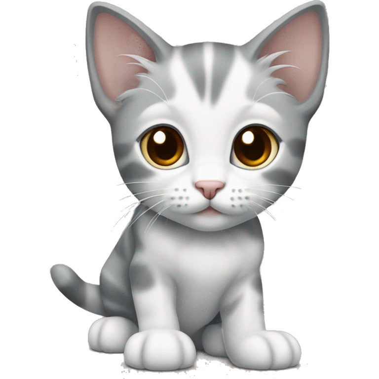 Gray and white kitten with brown eyes full body emoji