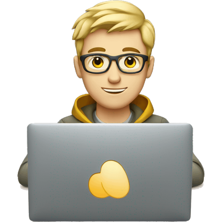 young white male freelancer working on a macbook emoji