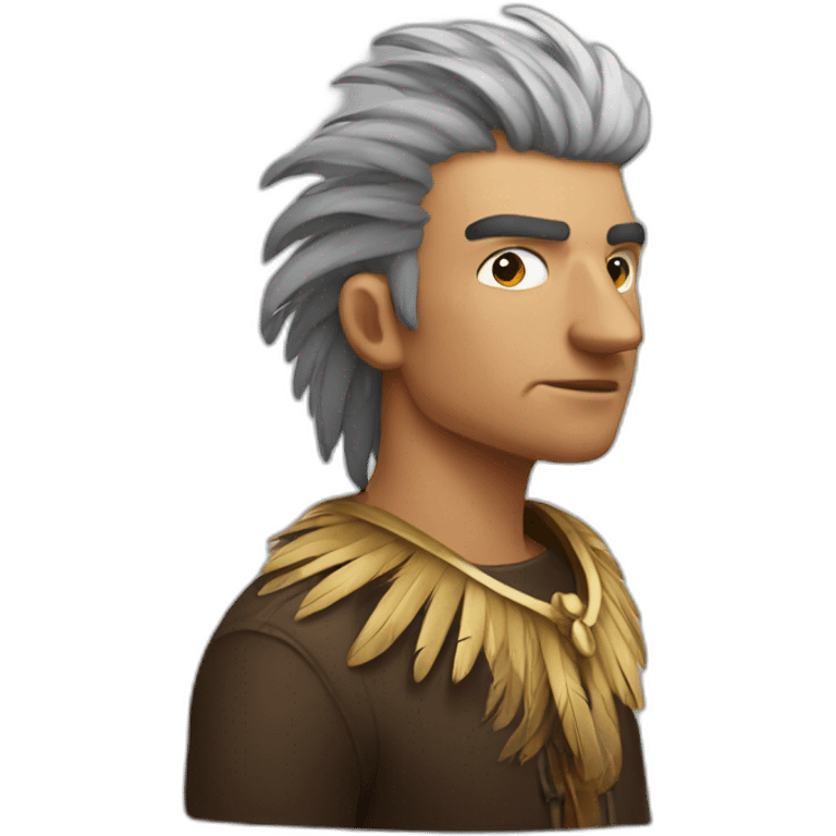 man with feathers for hair and a small beak emoji