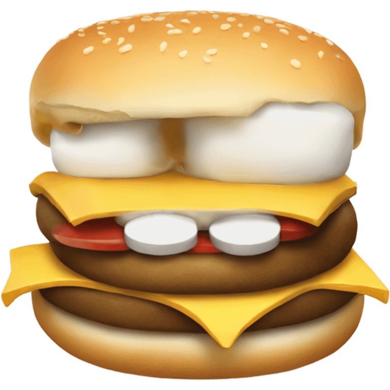 a marshmellow eating a cheeseburger emoji