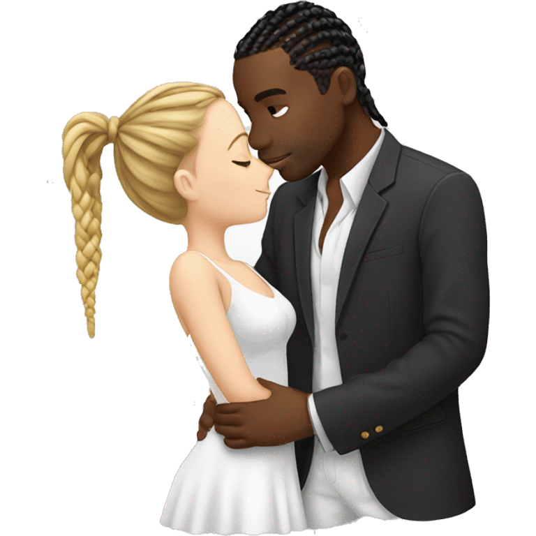 black man with cornrows kissing white girl emoji