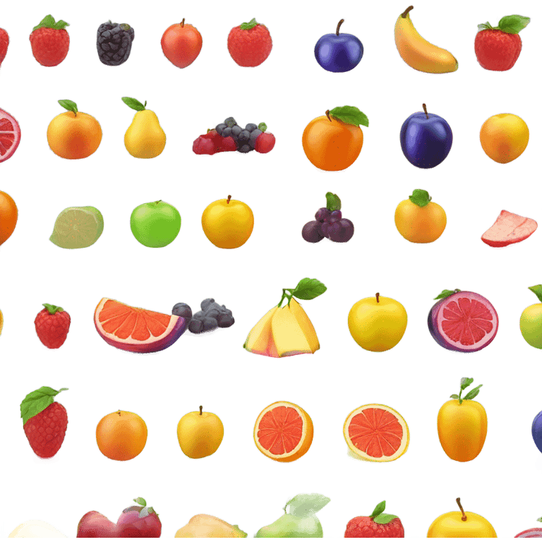 frutiger aero style different colorfull fruits glossy translucent juicy with highlights jelly with colored reflections emoji