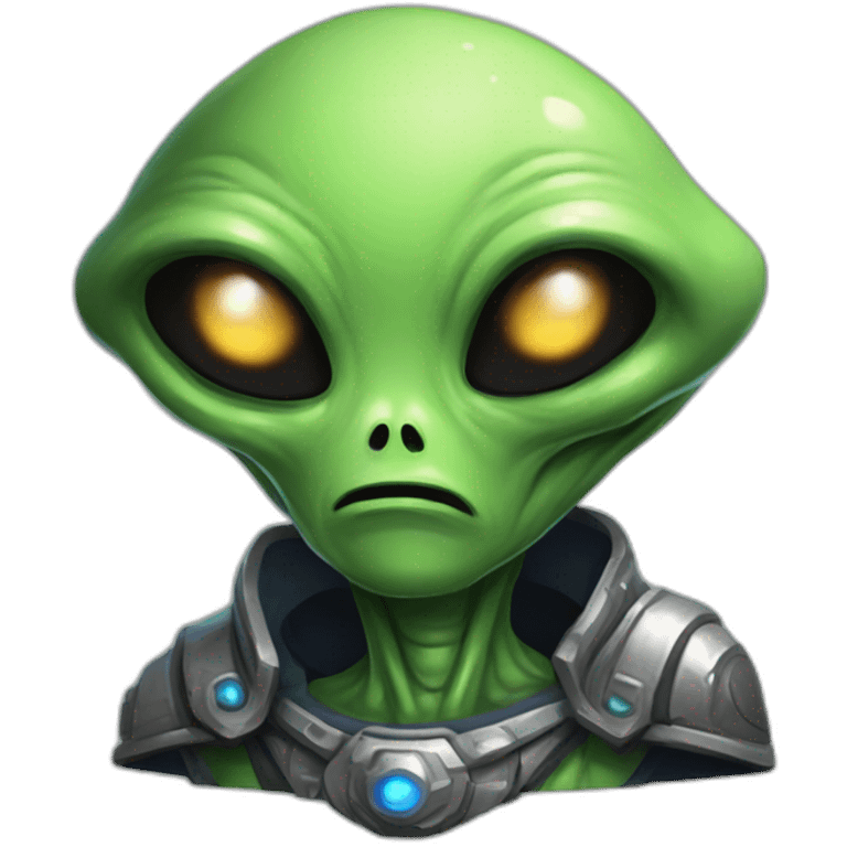 alien with a crying face futuristic roguelike rpg style inspired by hearthstone emoji