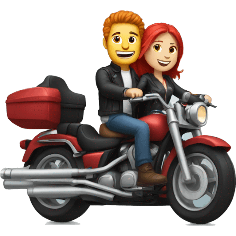 White man and girl with red hair riding together on a motorcycle  emoji