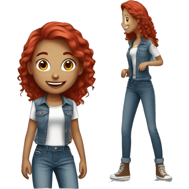 cheerful girls with denim style tall with red hair shorter with brown  emoji