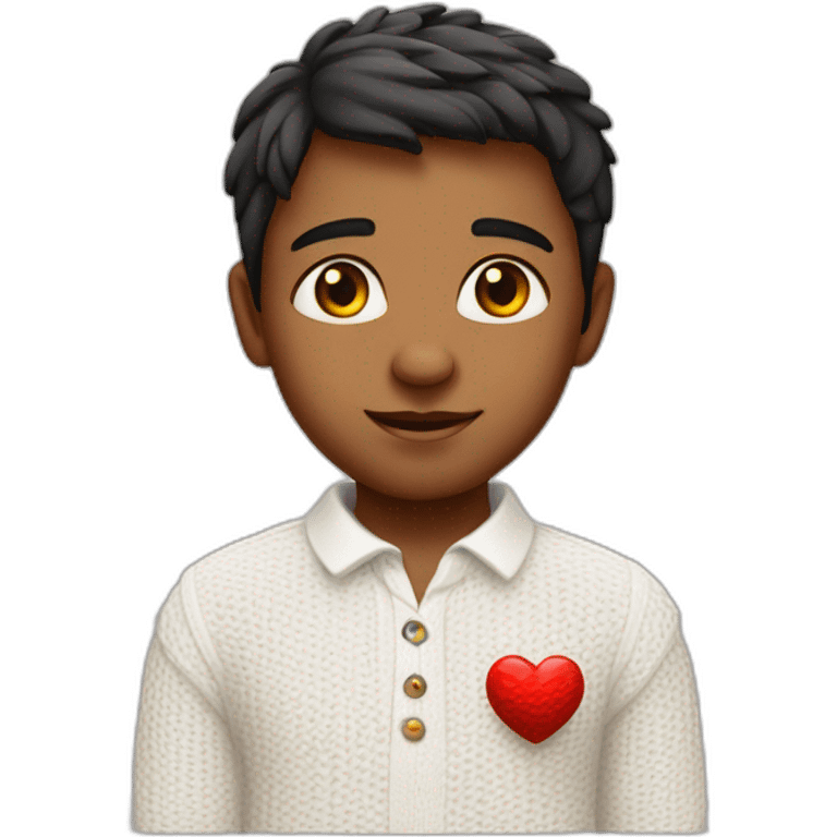 indian boy in a white knitted shirt with a collar with love heart eyes emoji