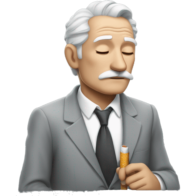 grandpa in a gray suit sleeping in the bed with a cigarette and whis emoji