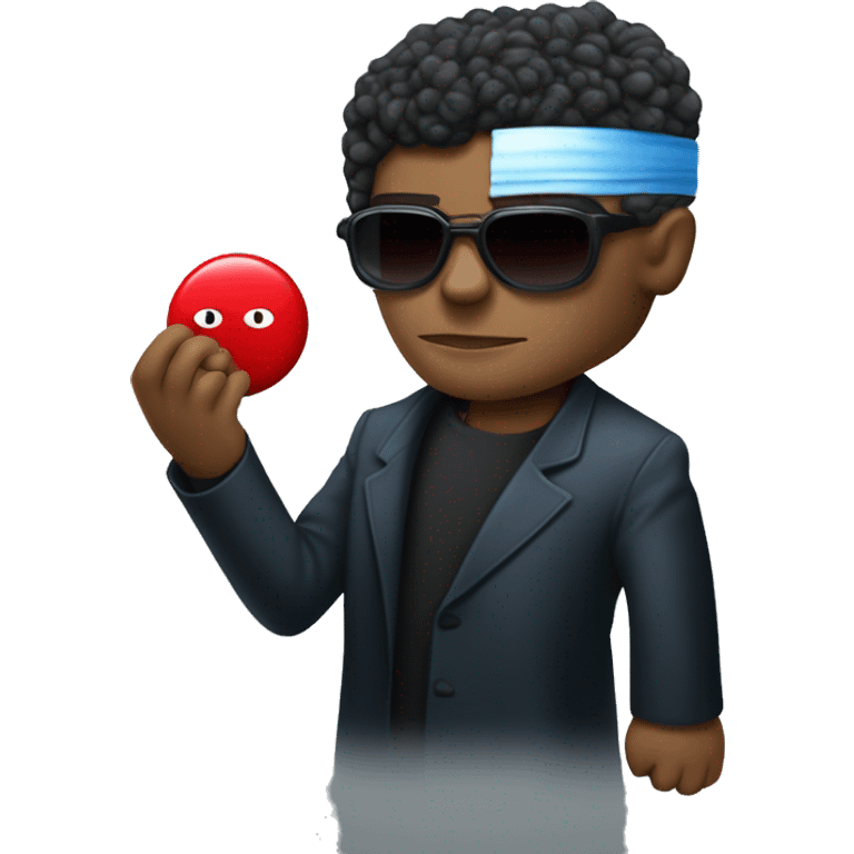 Morpheus, Lawrence fishburne from the matrix, holding red pill in one hand in another hand blue pill emoji