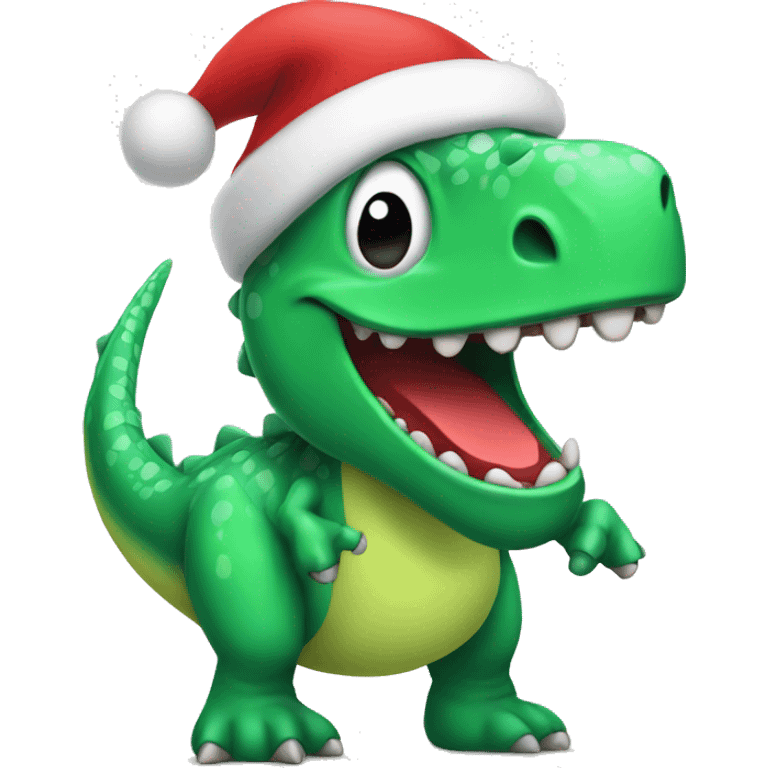 Happy green Dino wearing a Santa hat emoji