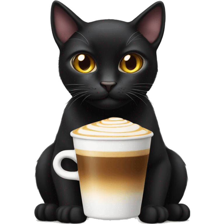 Black cat with caffe latte emoji