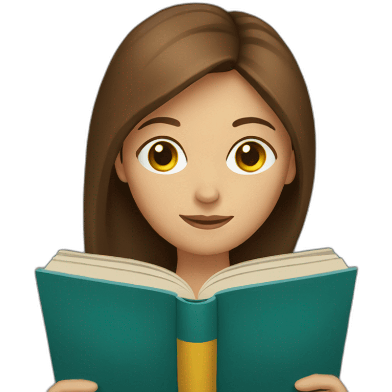 Woman with brown hair reading a book emoji