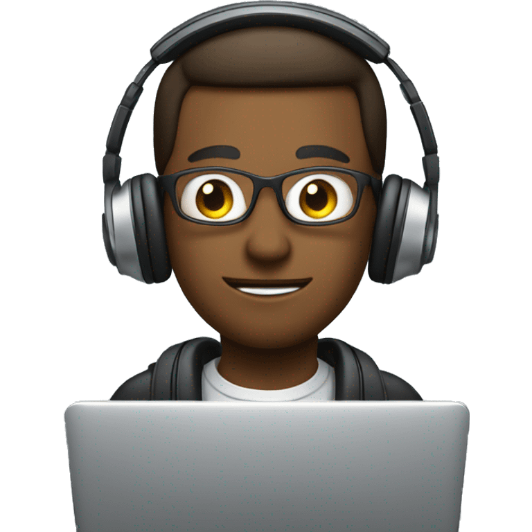 support team with his headphones on behind his laptop emoji