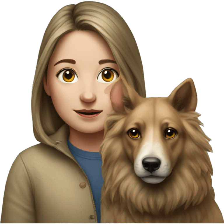 realistic portrait of girl and animal emoji