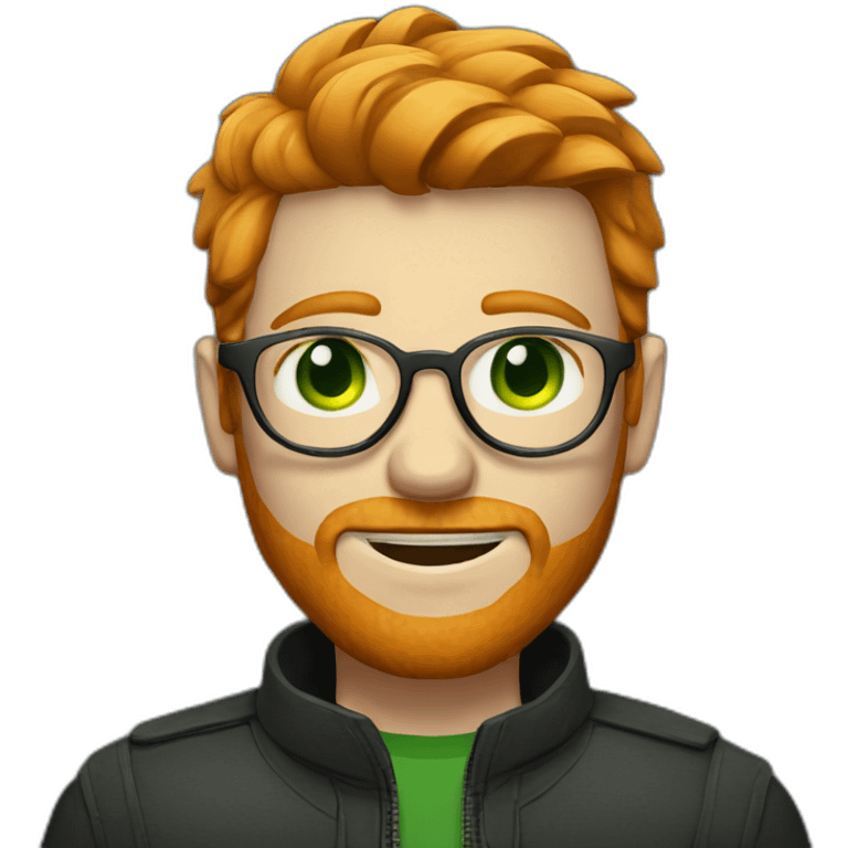 ginger guy with metal circle glasses, short hair and stubble, green eyes emoji