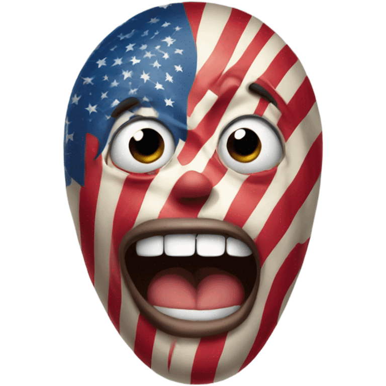 American flag with a scared face emoji