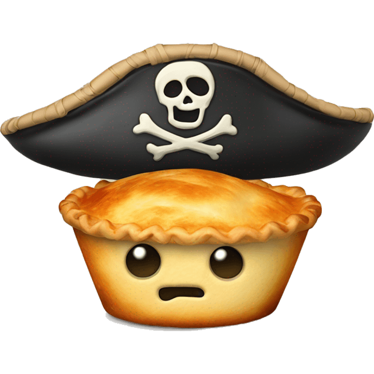 Pot pie with a face and a pirate hat, eye patch, and peg leg  emoji